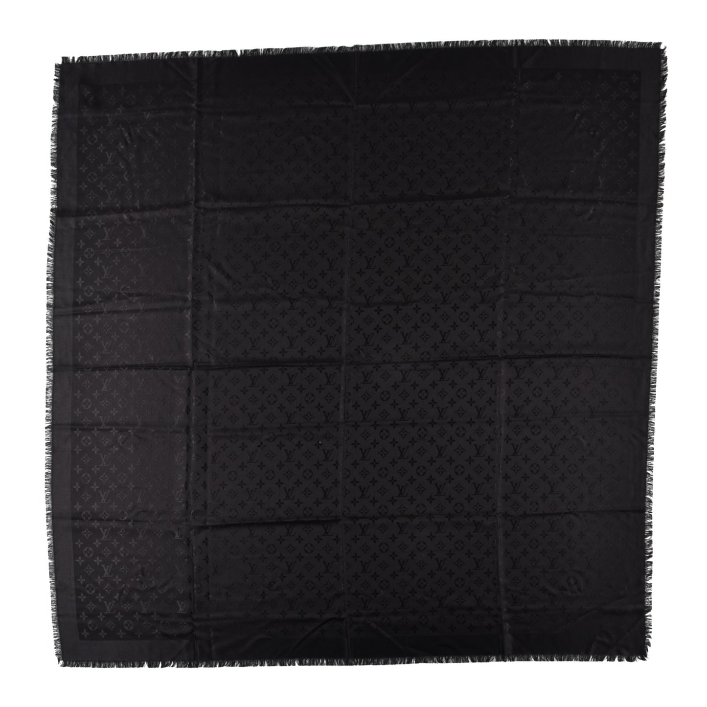 Silk Wool Monogram Shawl Black