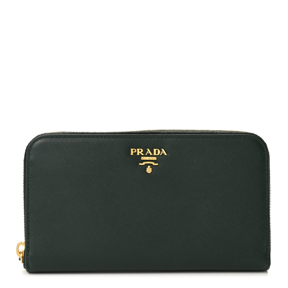 Prada Saffiano Metal Zip Around Wallet Smeraldo 1 of 11
