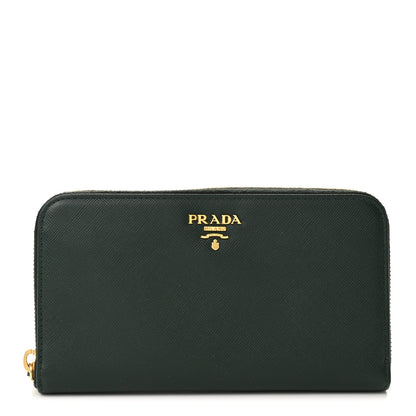 Prada Saffiano Metal Zip Around Wallet Smeraldo 1 of 11