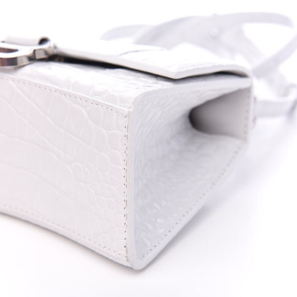 Balenciaga Shiny Calfskin Crocodile Embossed Hourglass Top Handle Bag XS White 8 of 9