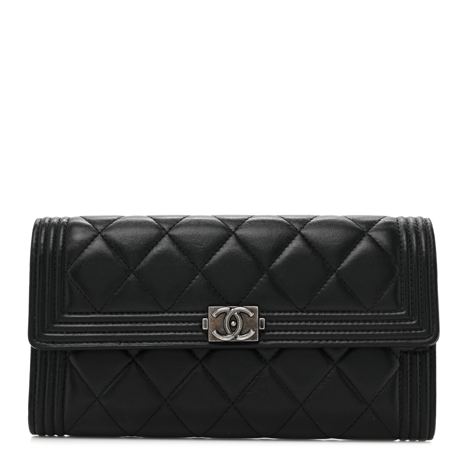 Chanel Lambskin Quilted Large Boy Gusset Flap Wallet Black 1 of 16