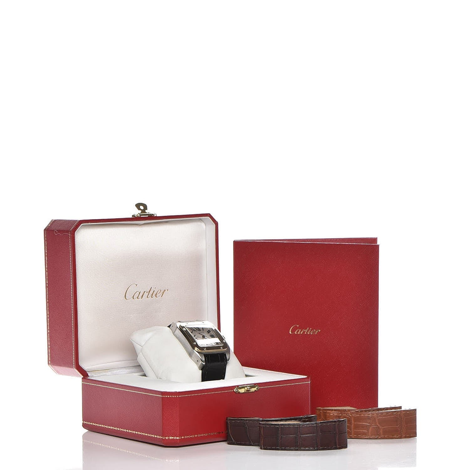 Cartier Stainless Steel 18K Yellow Gold Alligator 38mm Santos 100 Automatic Watch 18 of 18