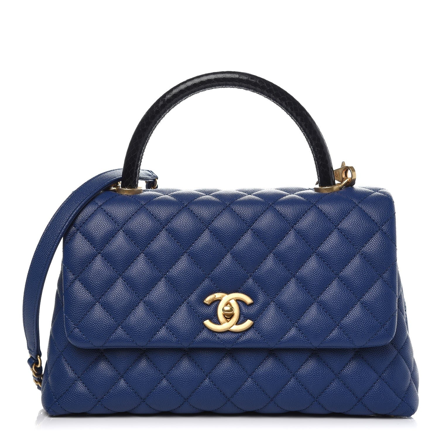 Chanel Caviar Elaphe Quilted Small Coco Handle Flap Dark Blue 1 of 9