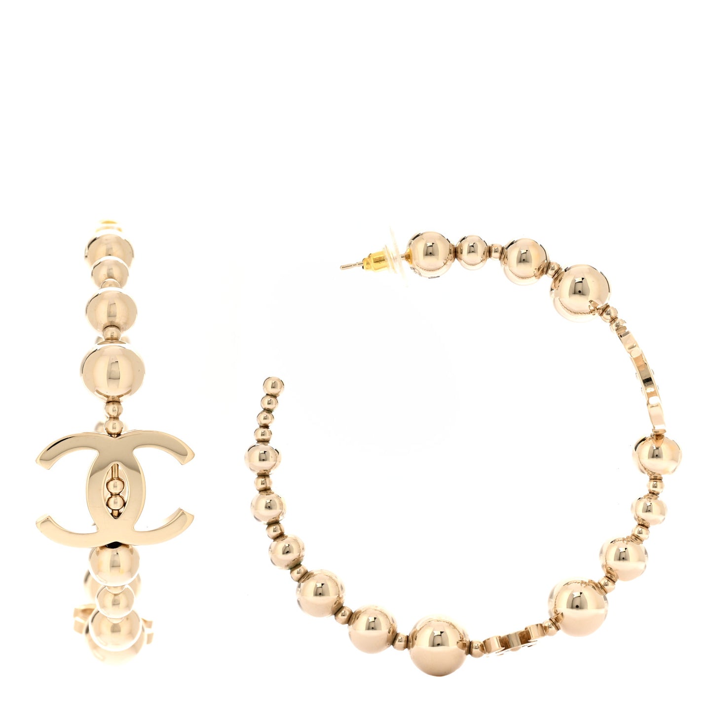 Metal Bead CC Hoop Earrings Gold
