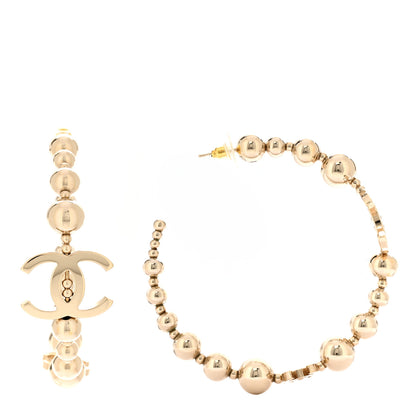 Chanel Metal Bead CC Hoop Earrings Gold 1 of 5
