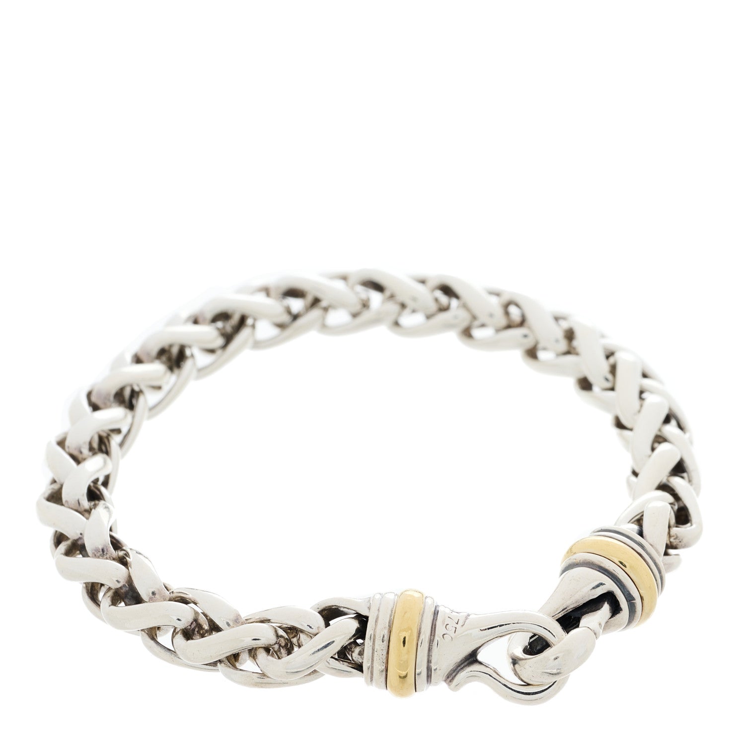David Yurman Sterling Silver 18K Yellow Gold 8mm Wheat Chain Bracelet 1 of 4