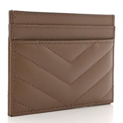 Saint Laurent Grain De Poudre Matelasse Chevron Monogram Credit Card Case Natural Dark 3 of 9
