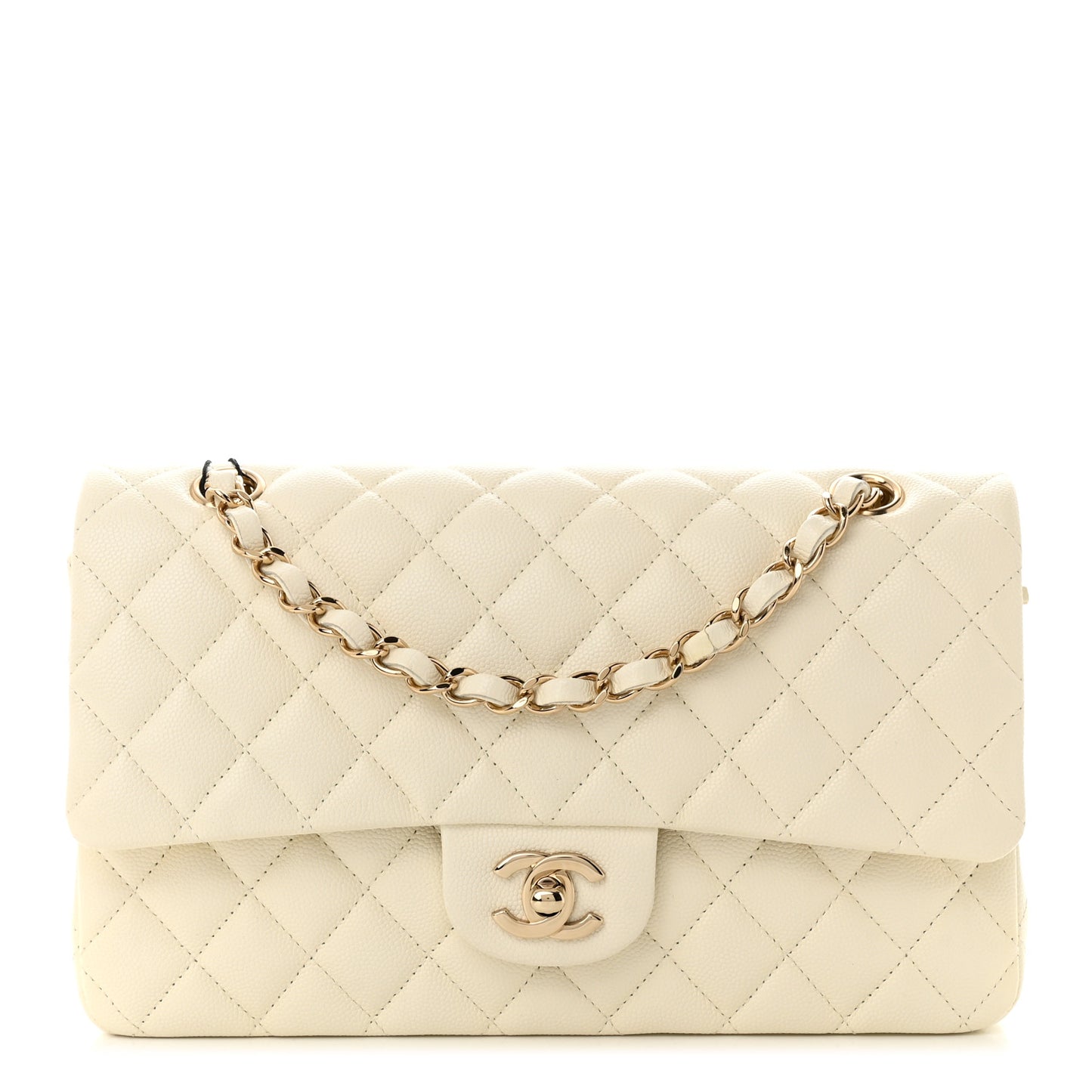 Caviar Quilted Medium Double Flap White