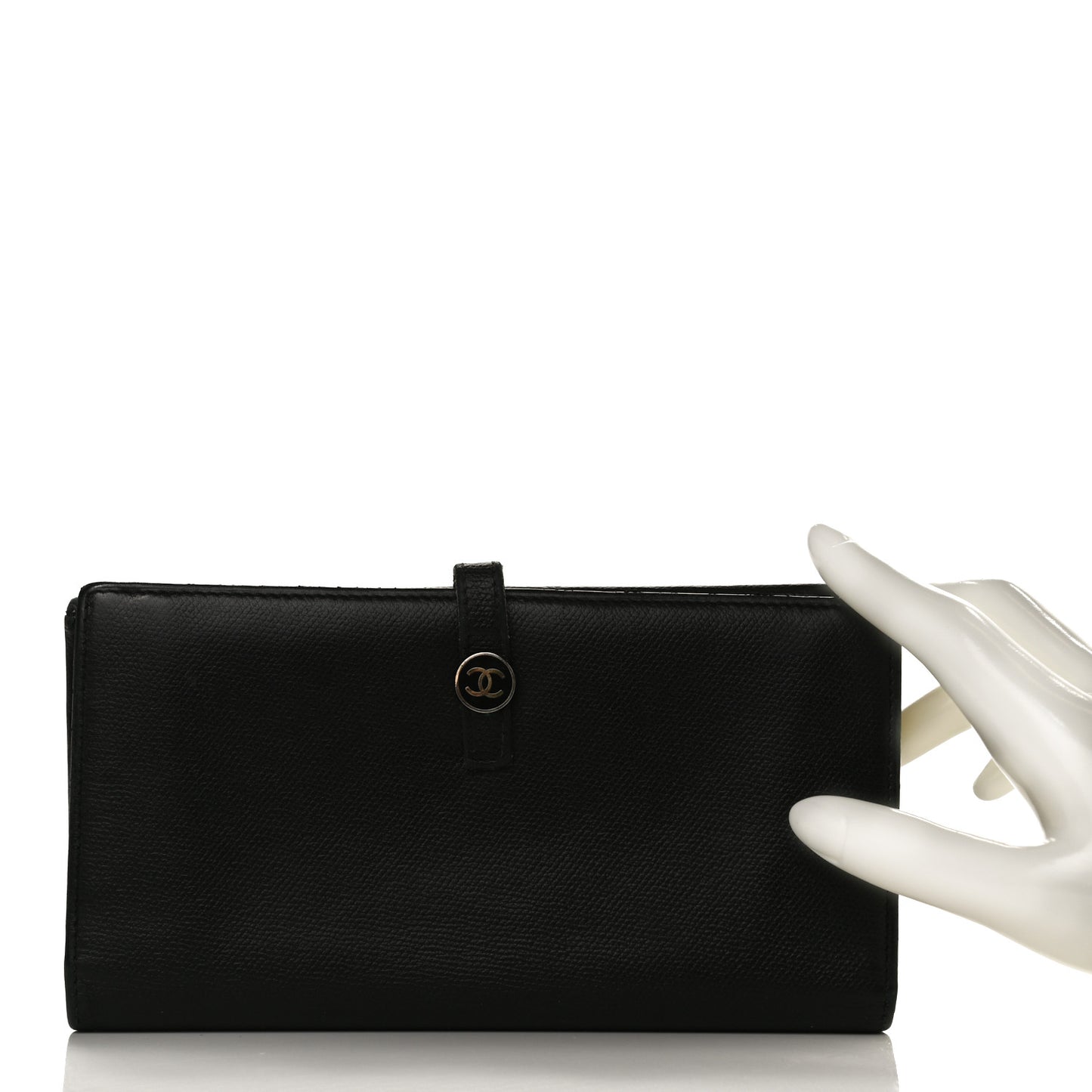 Grained Calfskin CC Button Long Wallet Black