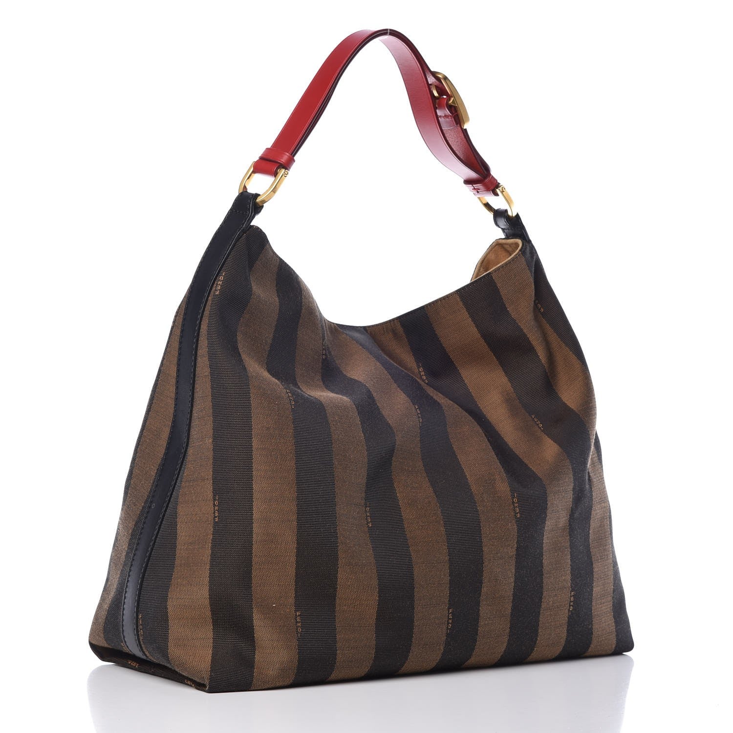 Fendi Pequin Cuoio Vegetale Large Hobo Tobacco Rosso Black 3 of 10
