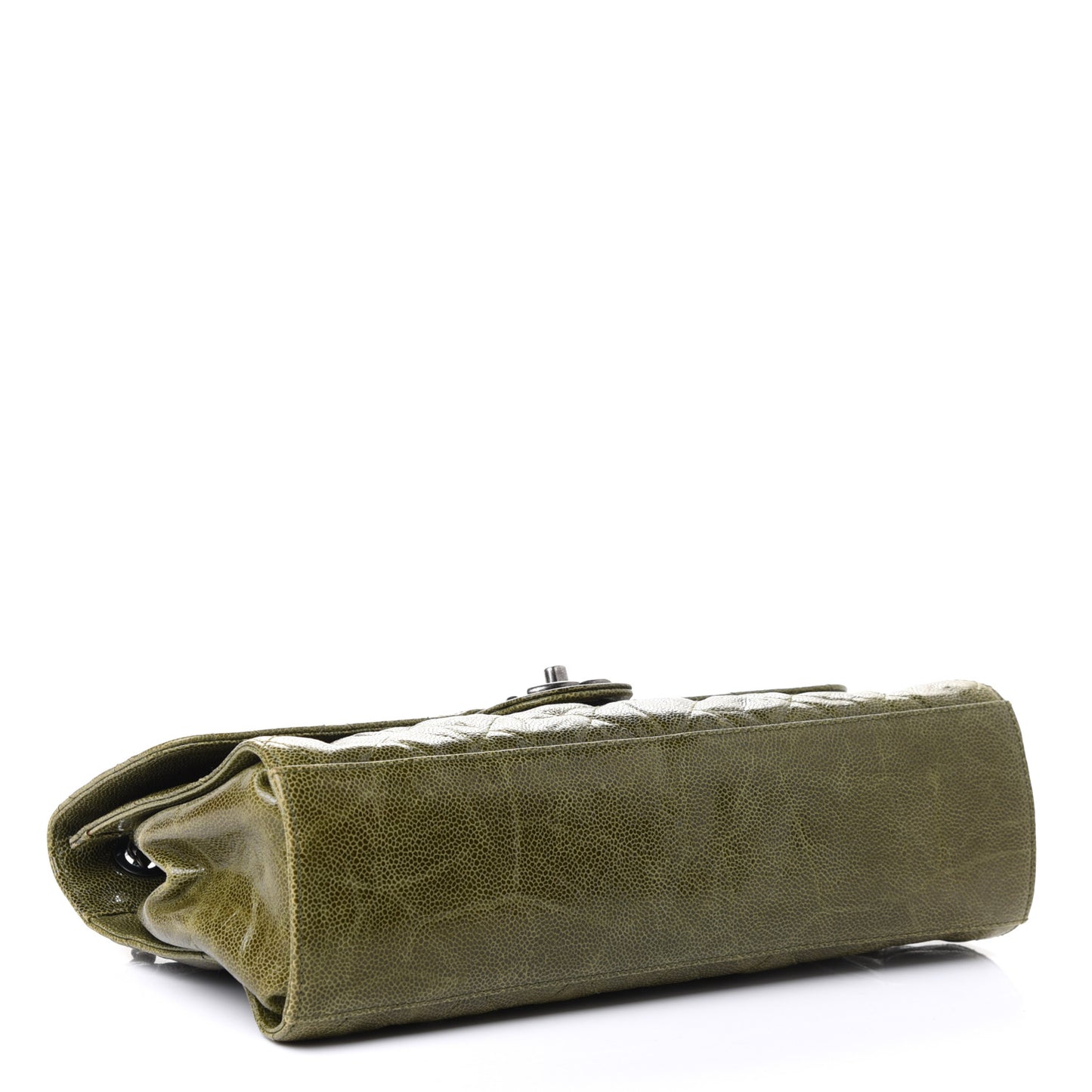 Crumpled Grained Calfskin Jumbo CC Crave Flap Green