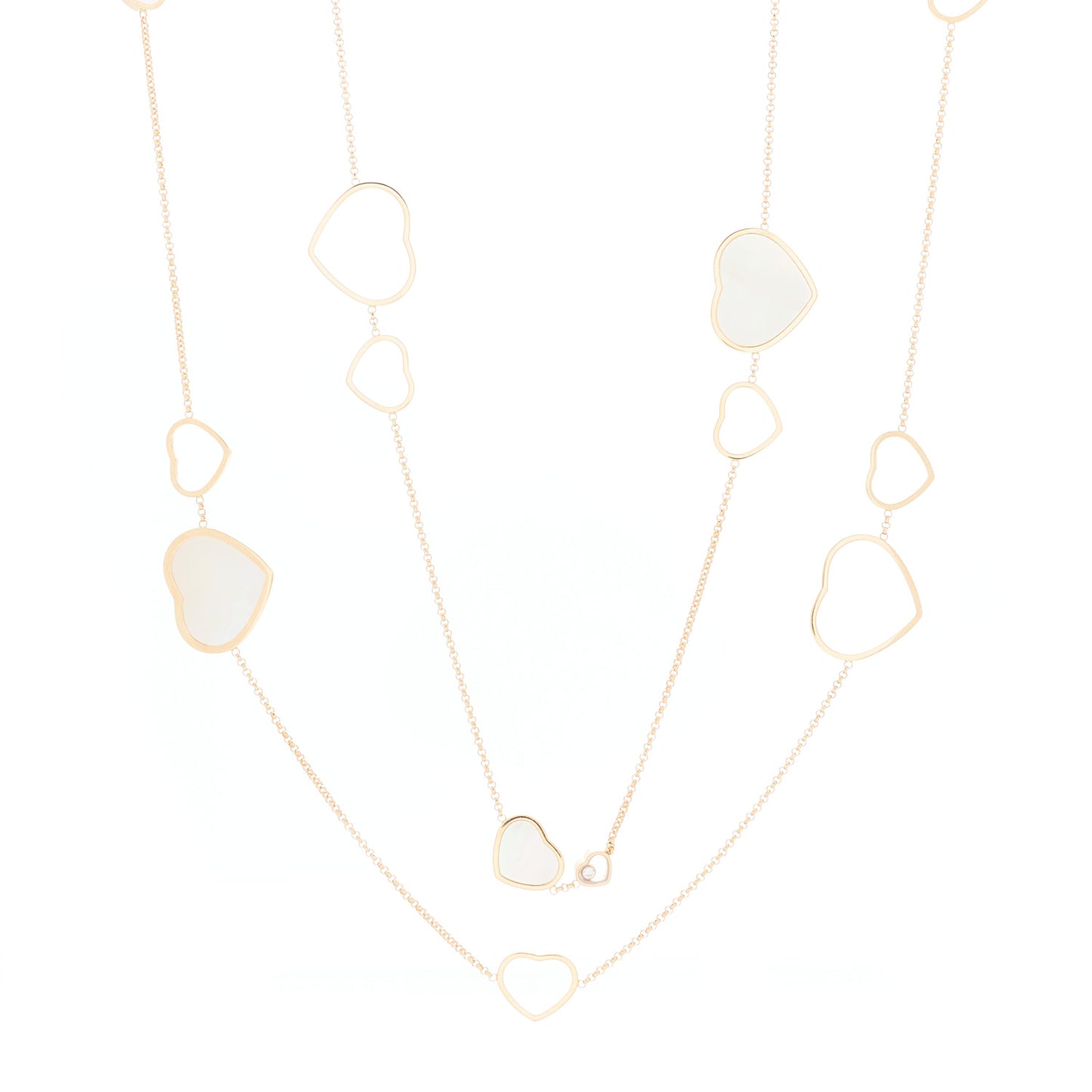 18K Rose Gold Diamond Mother of Pearl Happy Hearts Sautoir Necklace
