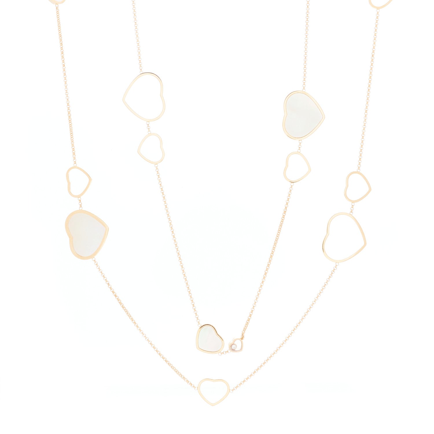 Chopard 18K Rose Gold Diamond Mother of Pearl Happy Hearts Sautoir Necklace 1 of 4