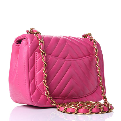 Chanel Lambskin Chevron Quilted Mini Square Flap Fuchsia 2 of 4