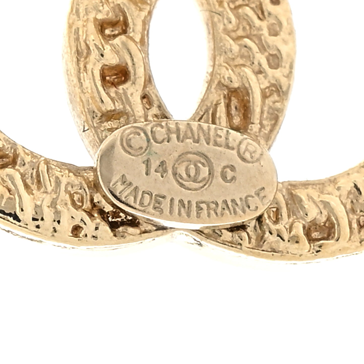 Metal Textured CC Earrings Gold