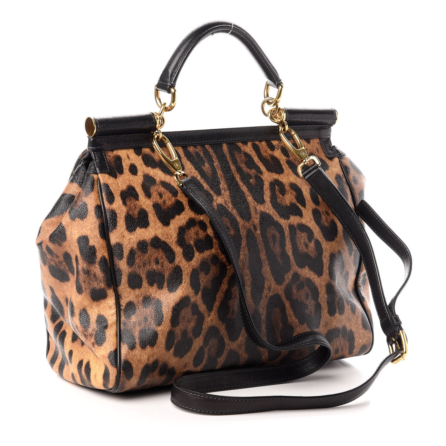 Dauphine Leopard Print Large Miss Sicily Satchel Black