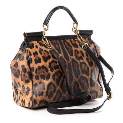 Dolce & Gabbana Dauphine Leopard Print Large Miss Sicily Satchel Black 3 of 8