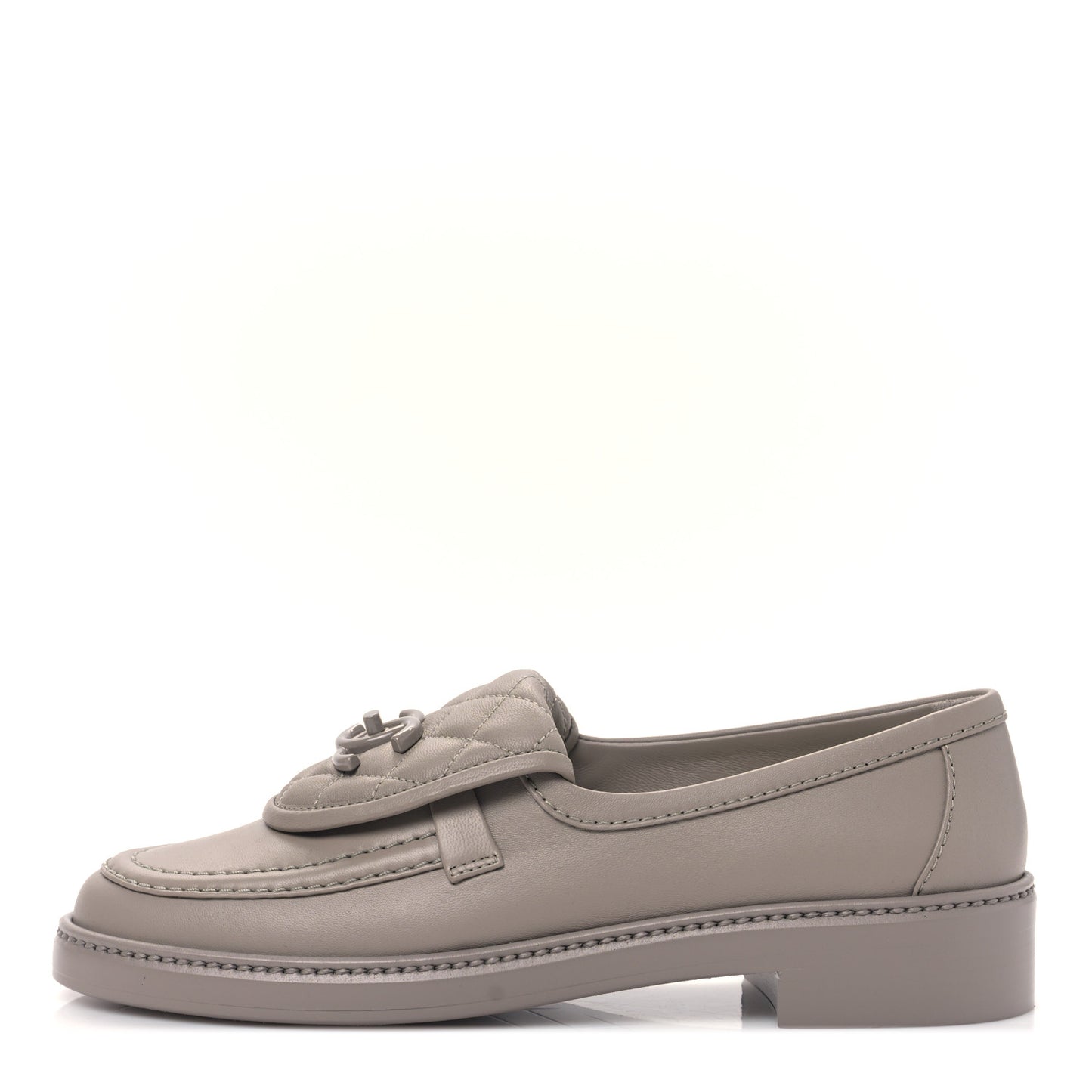 Lambskin Quilted CC Turnlock Moccasins 37.5 Grey