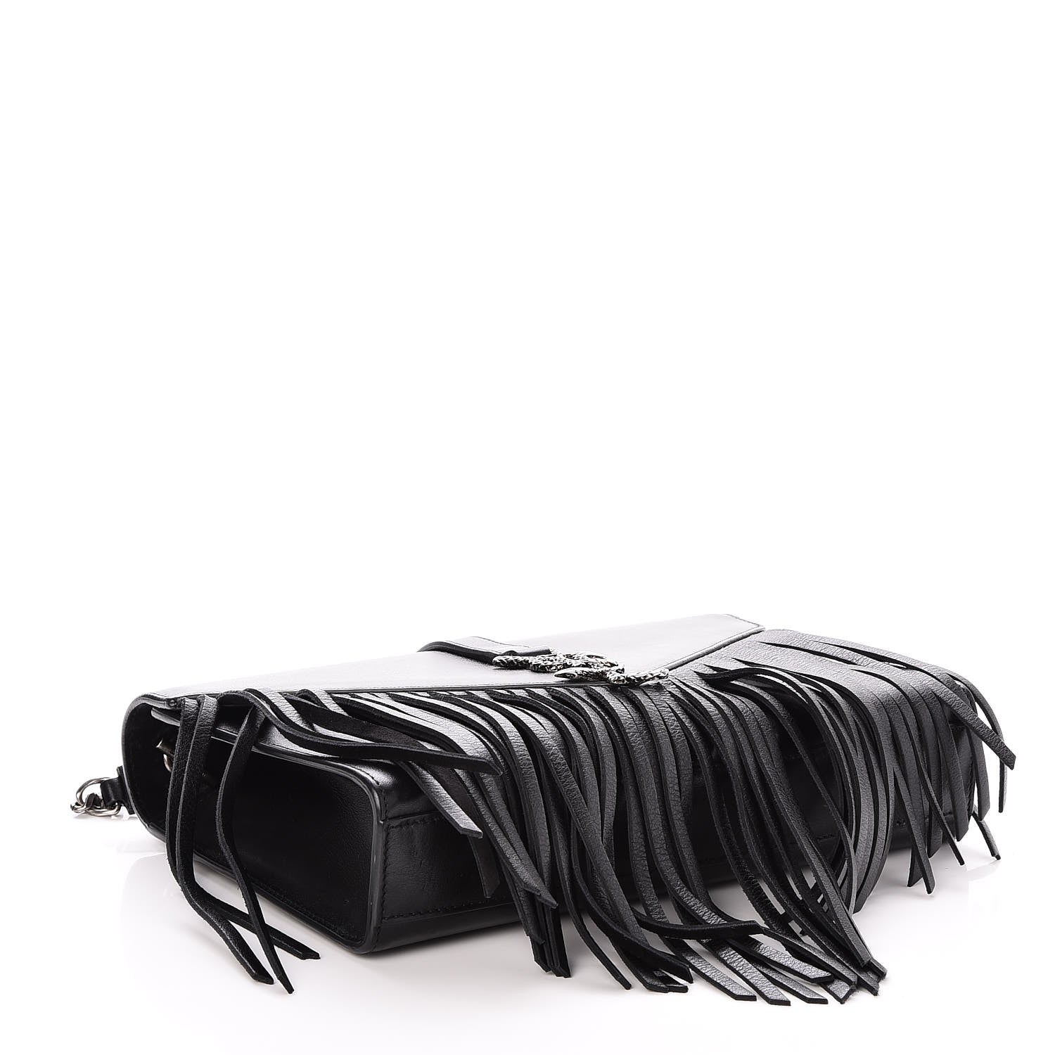 Saint Laurent Calfskin Fringe Medium Snake Monogram Satchel Black 4 of 6