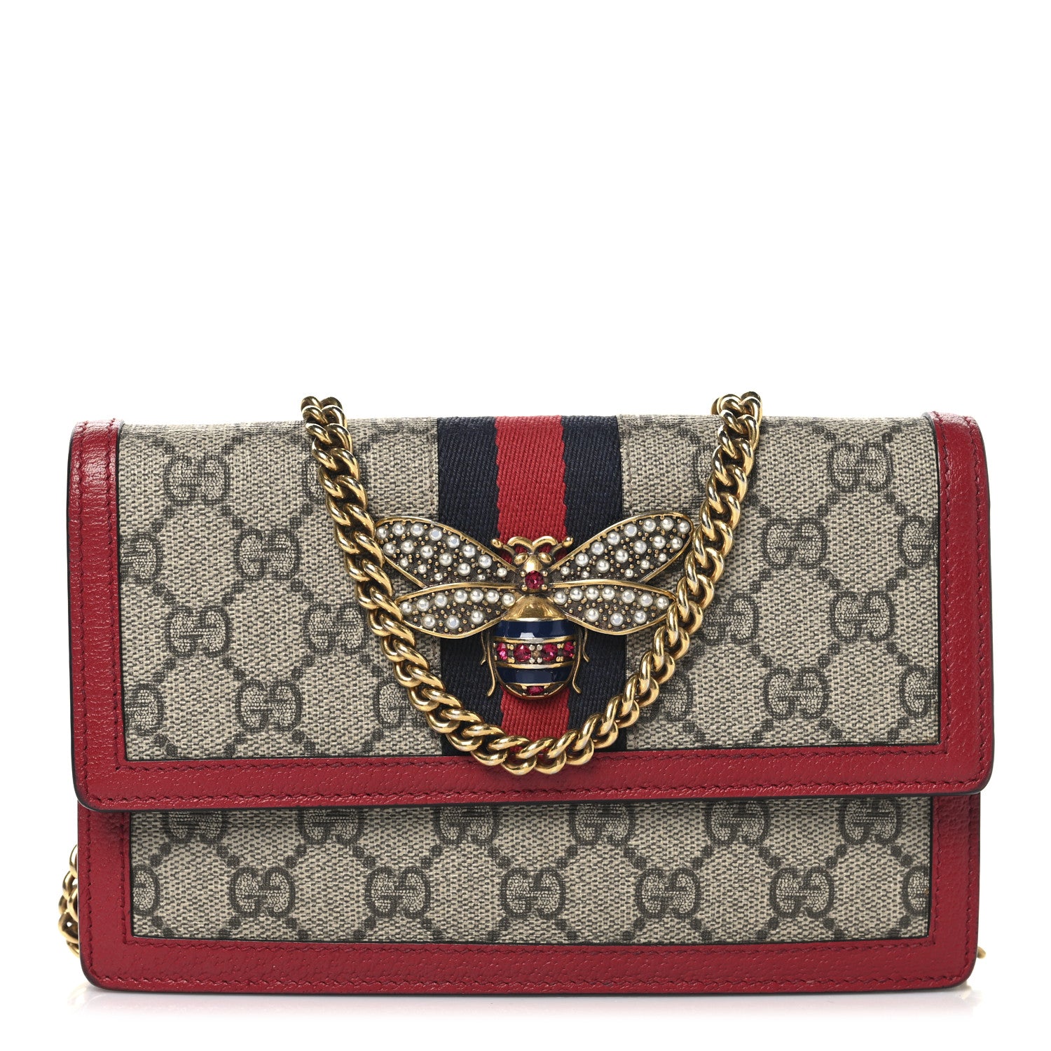 Gucci GG Supreme Monogram Web Queen Margaret Chain Wallet Red 1 of 9