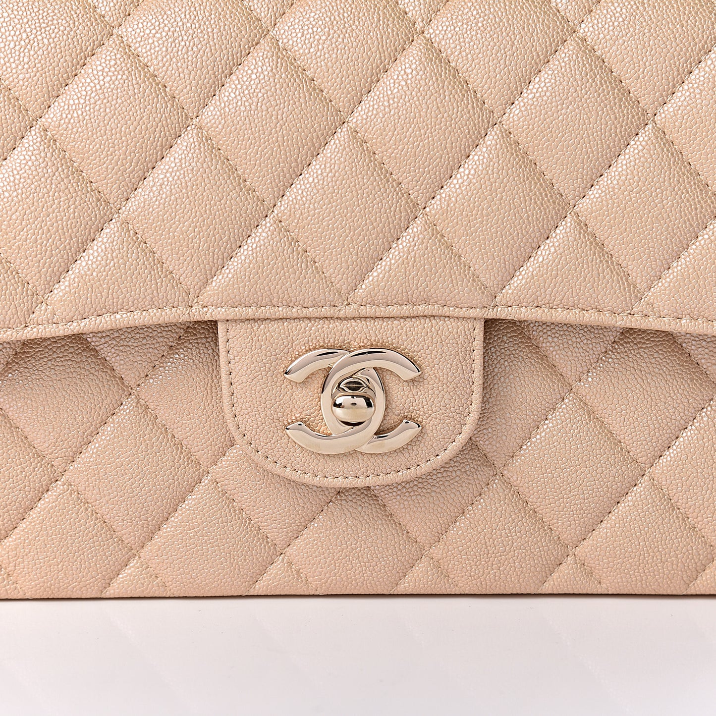Iridescent Caviar Quilted Small Double Flap Beige