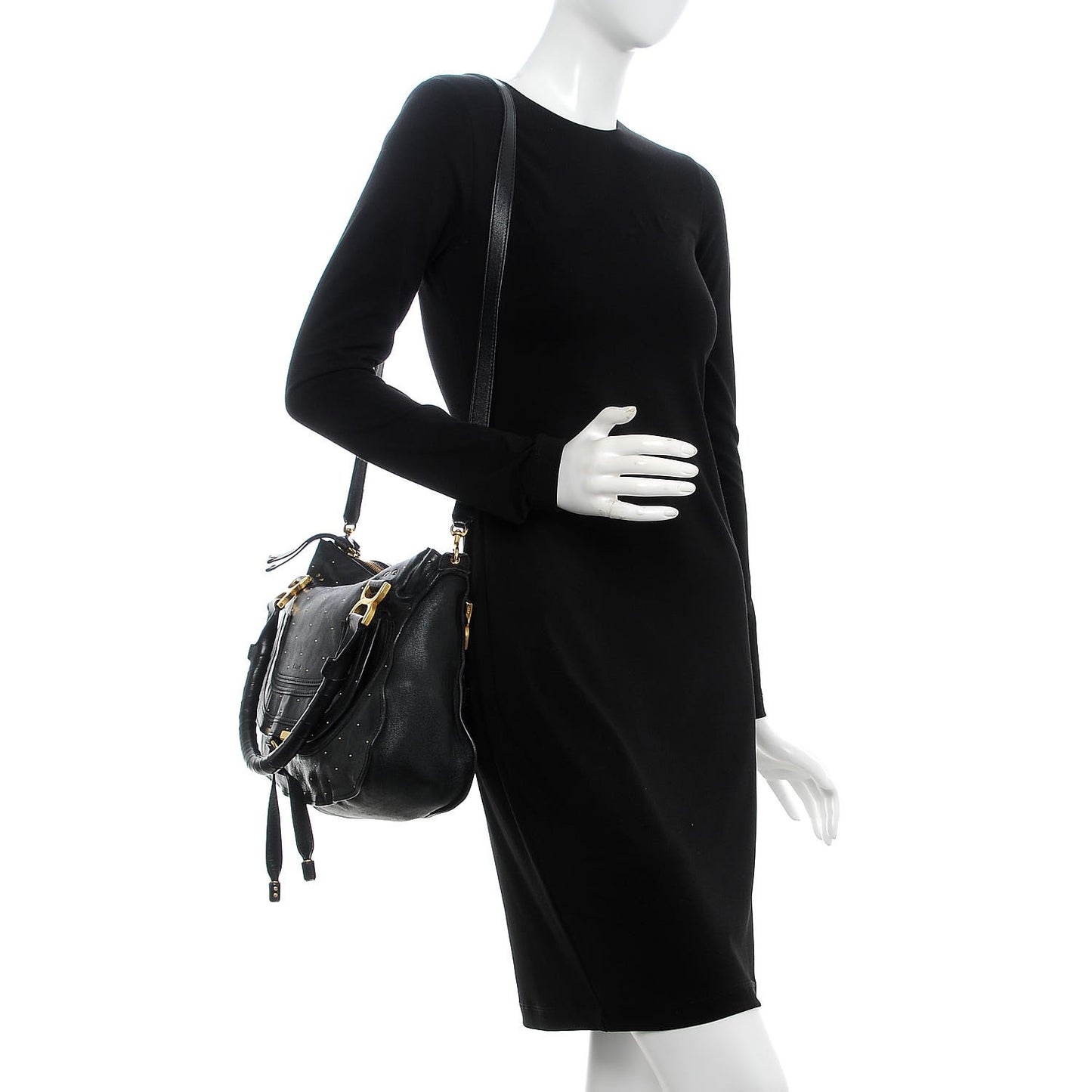 Calfskin Studded Medium Marcie Satchel Black