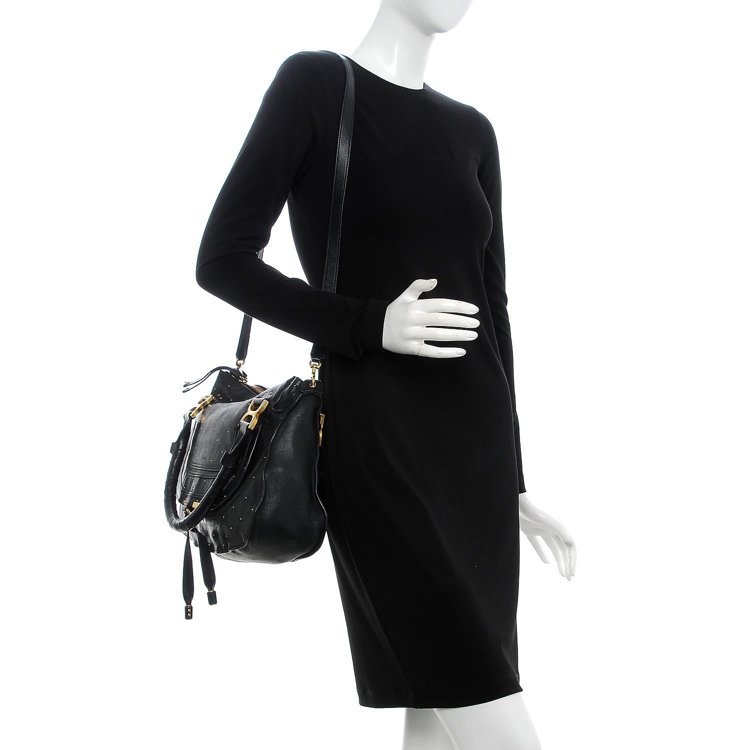 Chloe Calfskin Studded Medium Marcie Satchel Black 2 of 11