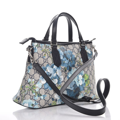 Gucci GG Supreme Monogram Blooms Small Zippered Tote Blue 4 of 9