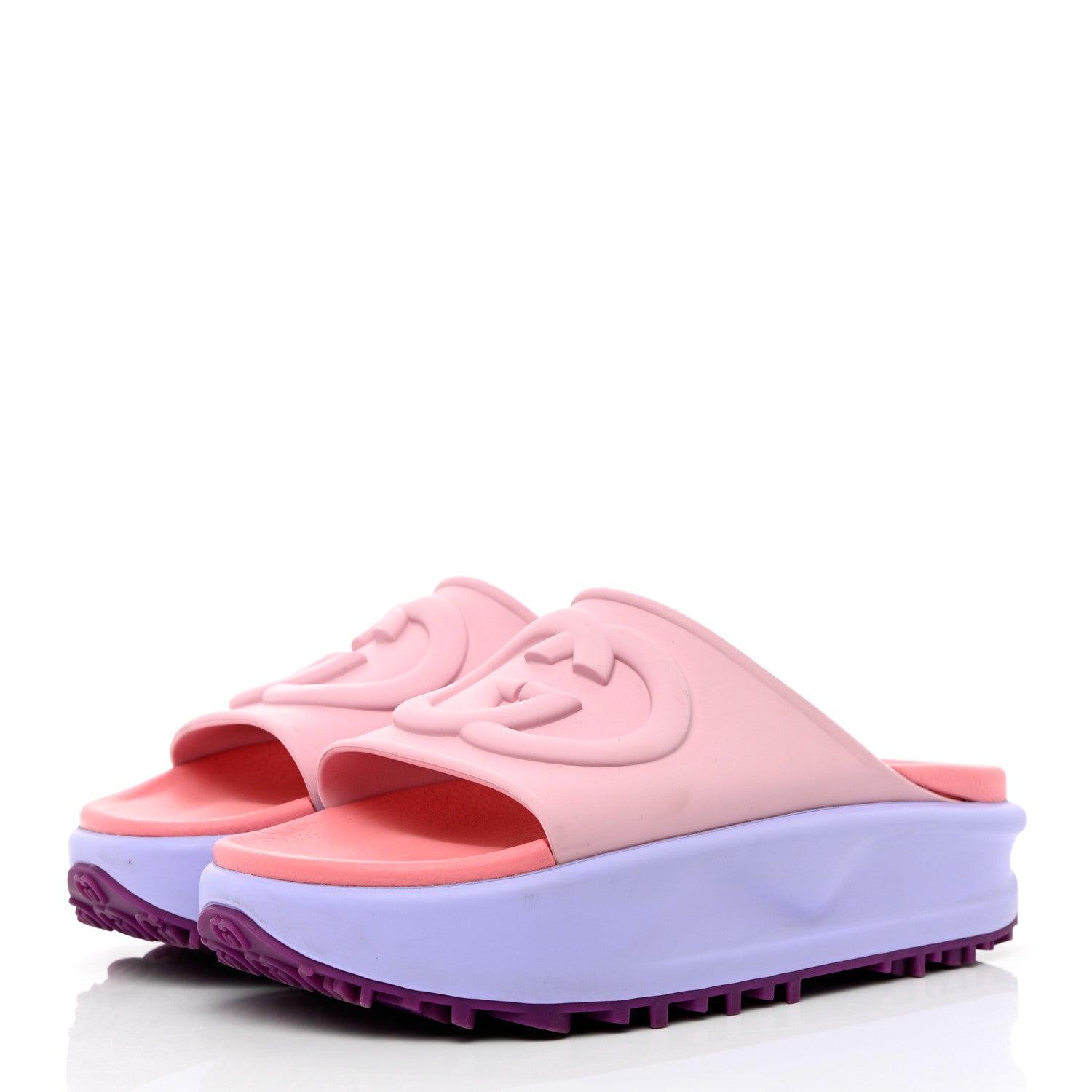 Gucci Soft Rubber Womens Interlocking G Platform 42mm Slide Sandals 38 Sugar Pink 3 of 8