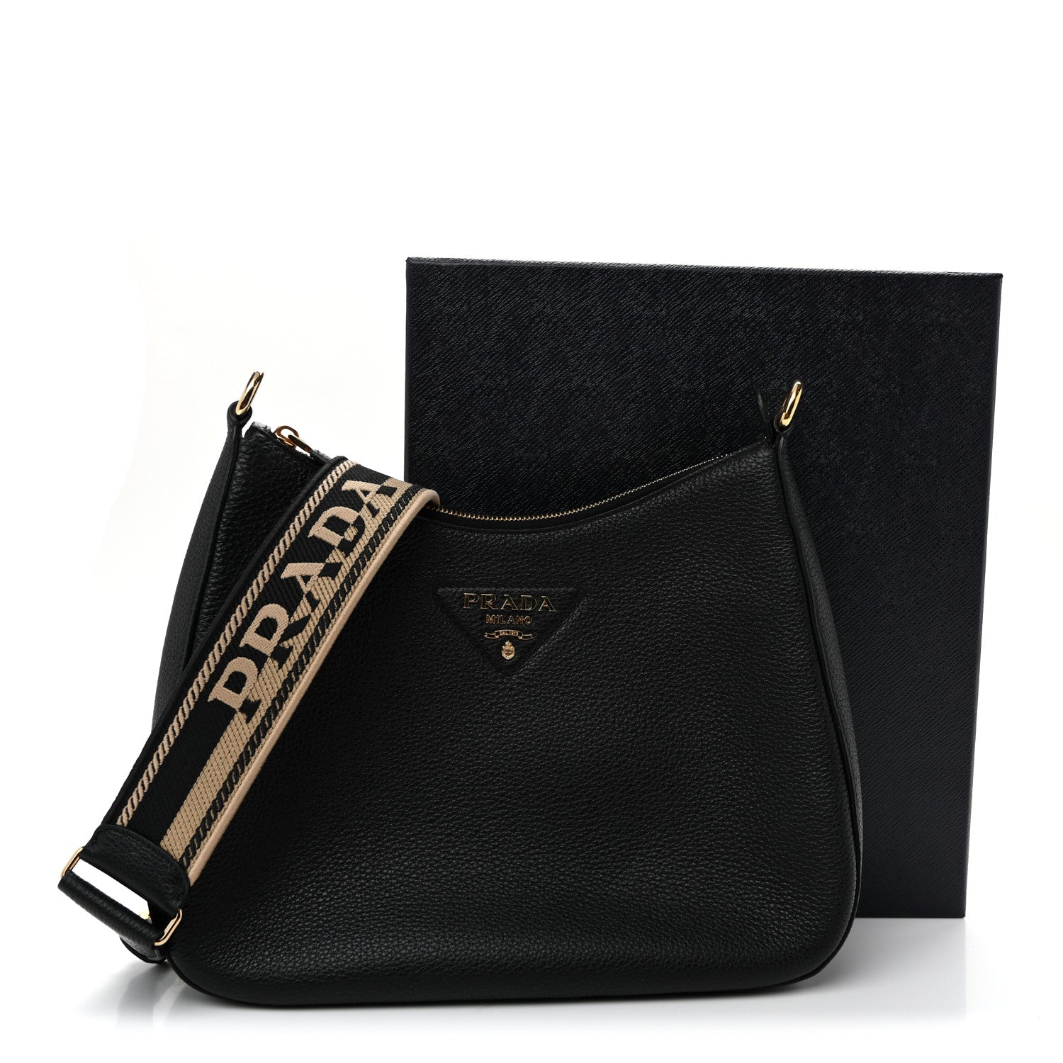 Prada Vitello Daino Soft Large Zippered Messenger Hobo Black 11 of 11