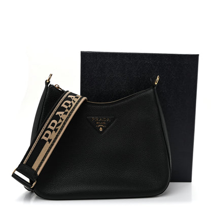 Prada Vitello Daino Soft Large Zippered Messenger Hobo Black 11 of 11