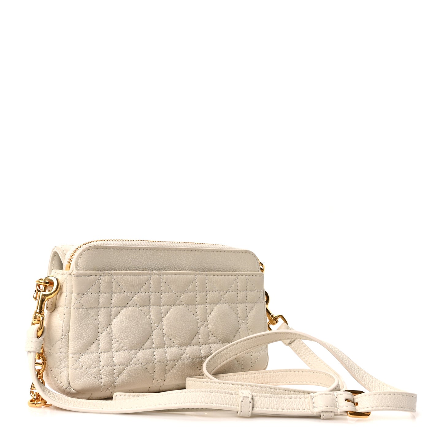 Supple Calfskin Cannage Caro Pouch with Chain Latte