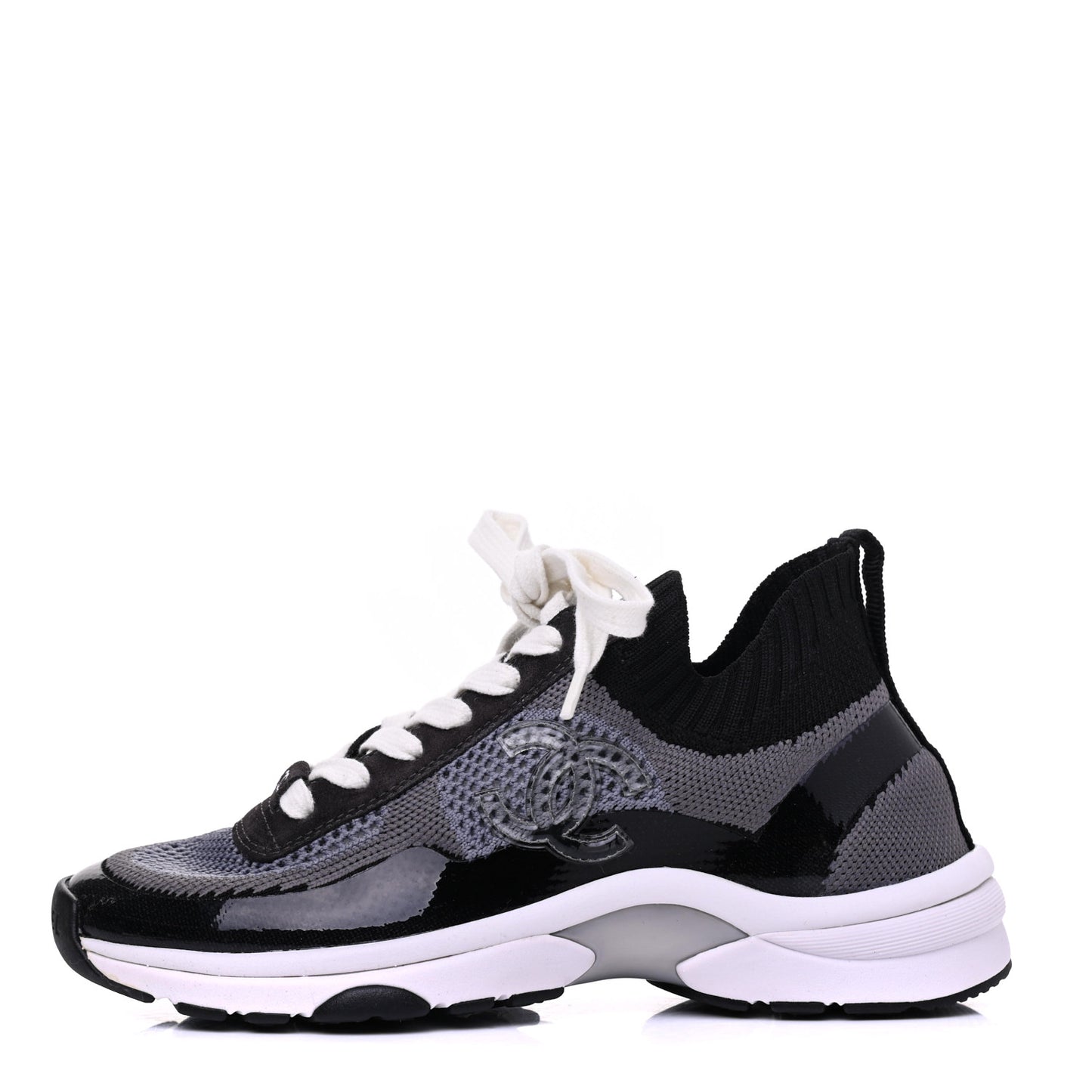 Fabric Calfskin Suede CC Womens Sneakers 35 Black Grey