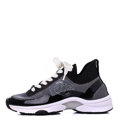 Chanel Fabric Calfskin Suede CC Womens Sneakers 35 Black Grey 1 of 9