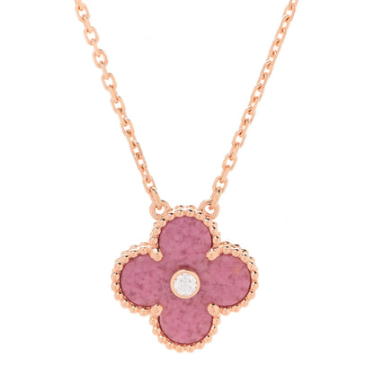 Van Cleef & Arpels 18K Rose Gold Diamond Rhodonite Vintage Alhambra Pendant Necklace 4 of 8