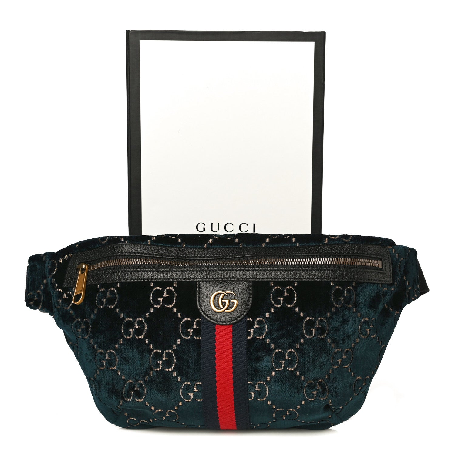 Gucci Velvet GG Monogram Web Belt Bag Blue Beige 12 of 12