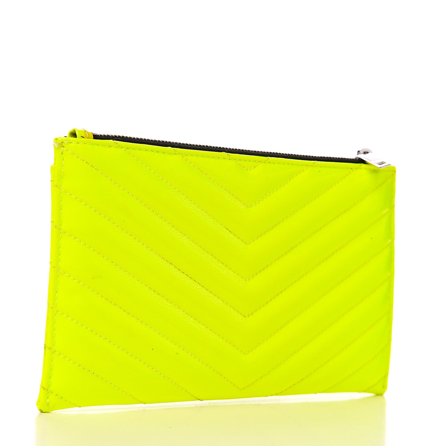 Patent Grain De Poudre Matelasse Chevron Monogram Bill Pouch Neon Yellow