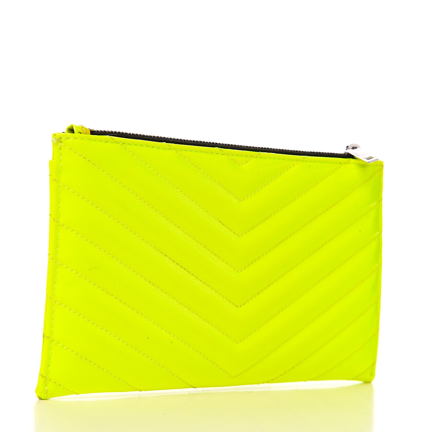 Saint Laurent Patent Grain De Poudre Matelasse Chevron Monogram Bill Pouch Neon Yellow 2 of 9