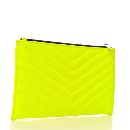 Saint Laurent Patent Grain De Poudre Matelasse Chevron Monogram Bill Pouch Neon Yellow 2 of 9