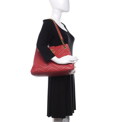 Gucci Calfskin Matelasse Medium GG Marmont Shoulder Tote Bag Hibiscus Red 2 of 15