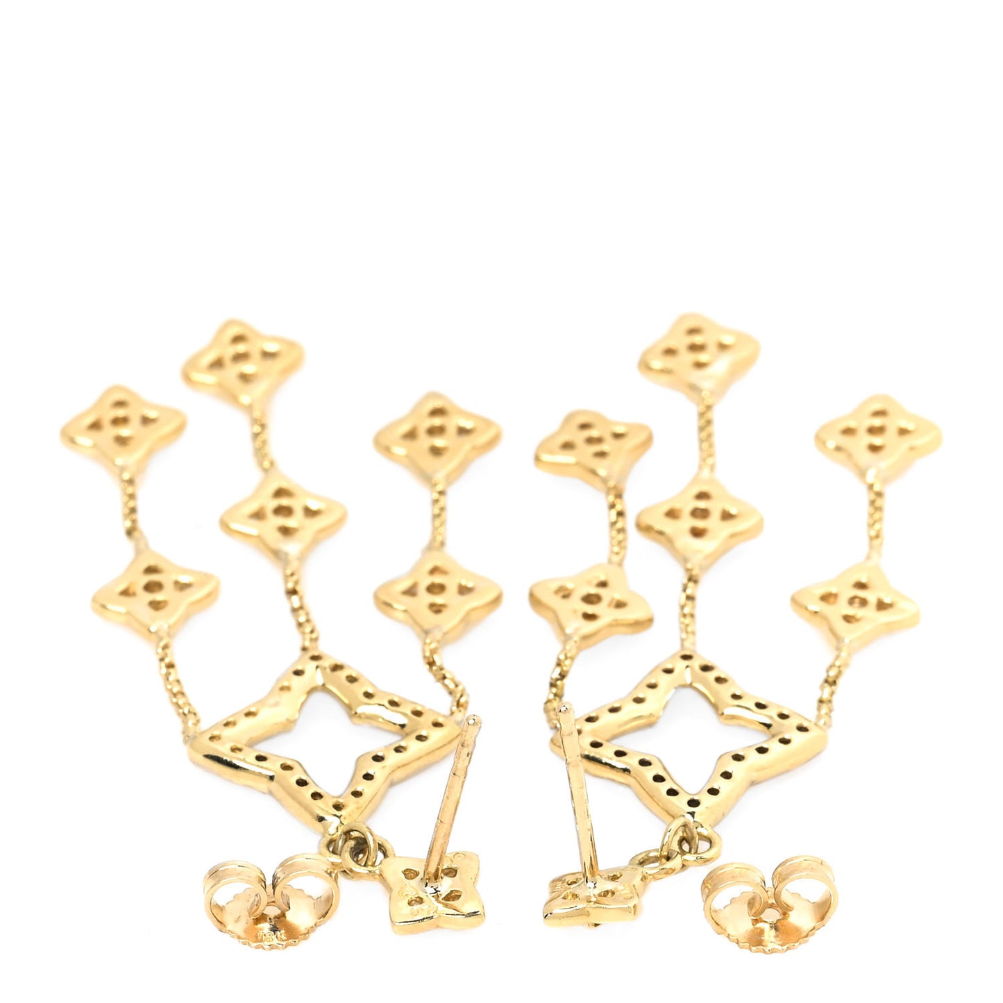 18K Yellow White Gold Diamond Quatrefoil Chandelier Earrings