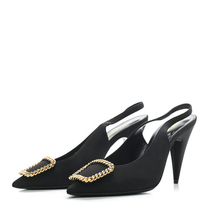 Saint Laurent Grosgrain St. Sulpice Chain Buckle Slingback Pumps 37 Black 3 of 7