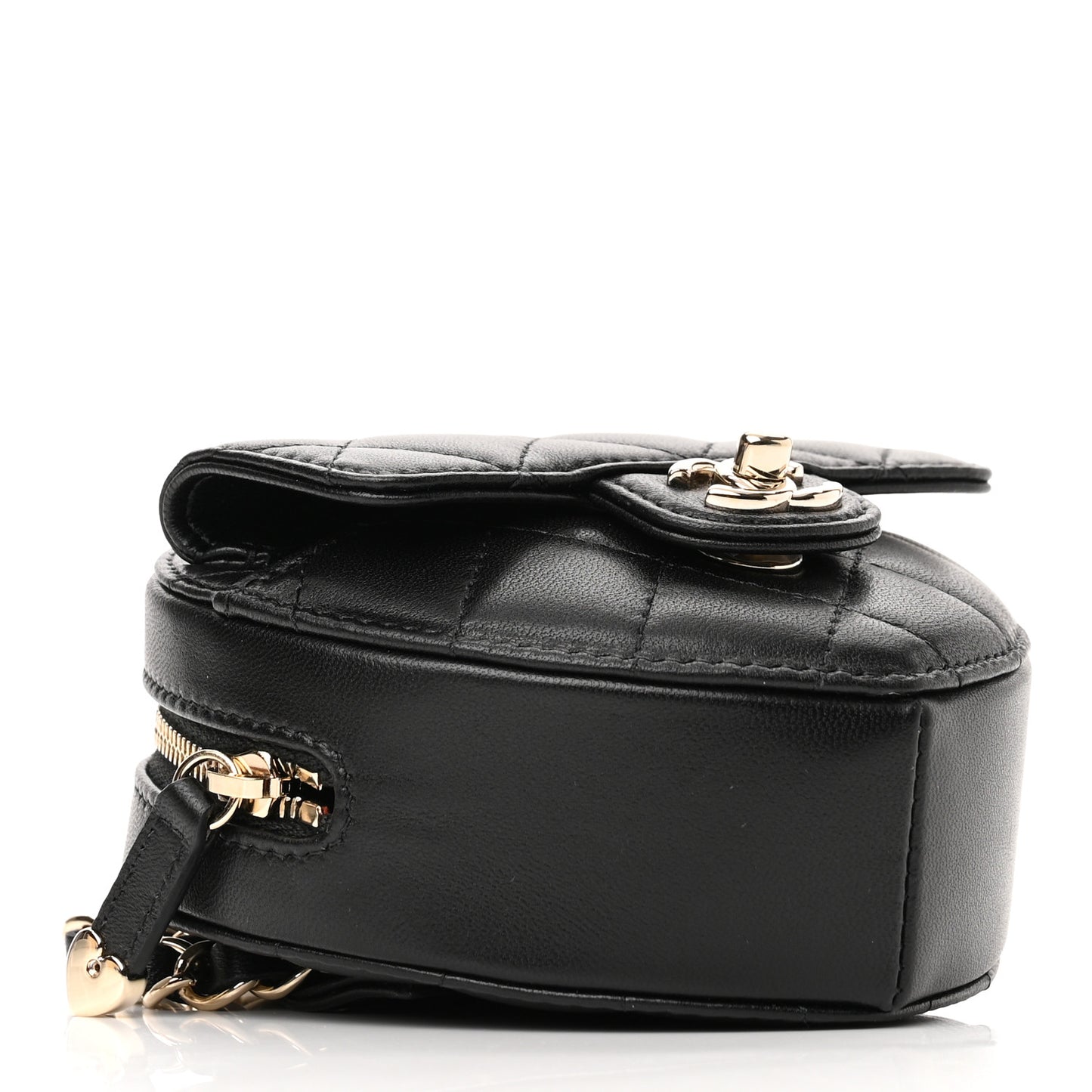 Lambskin Quilted CC In Love Heart Waist Belt Bag With Chain Black