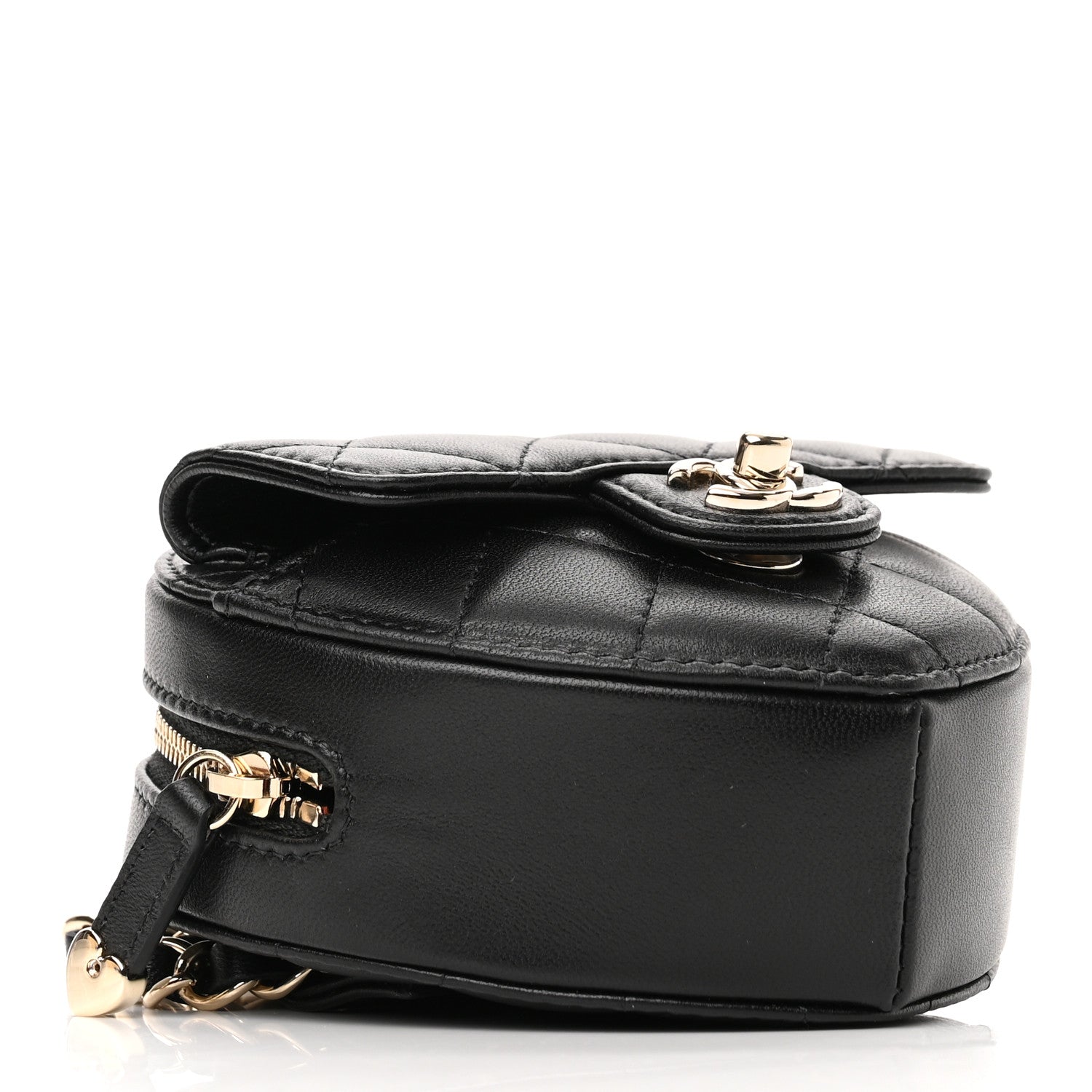 Chanel Lambskin Quilted CC In Love Heart Waist Belt Bag With Chain Black 4 of 11