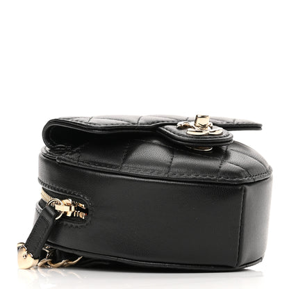 Chanel Lambskin Quilted CC In Love Heart Waist Belt Bag With Chain Black 4 of 11