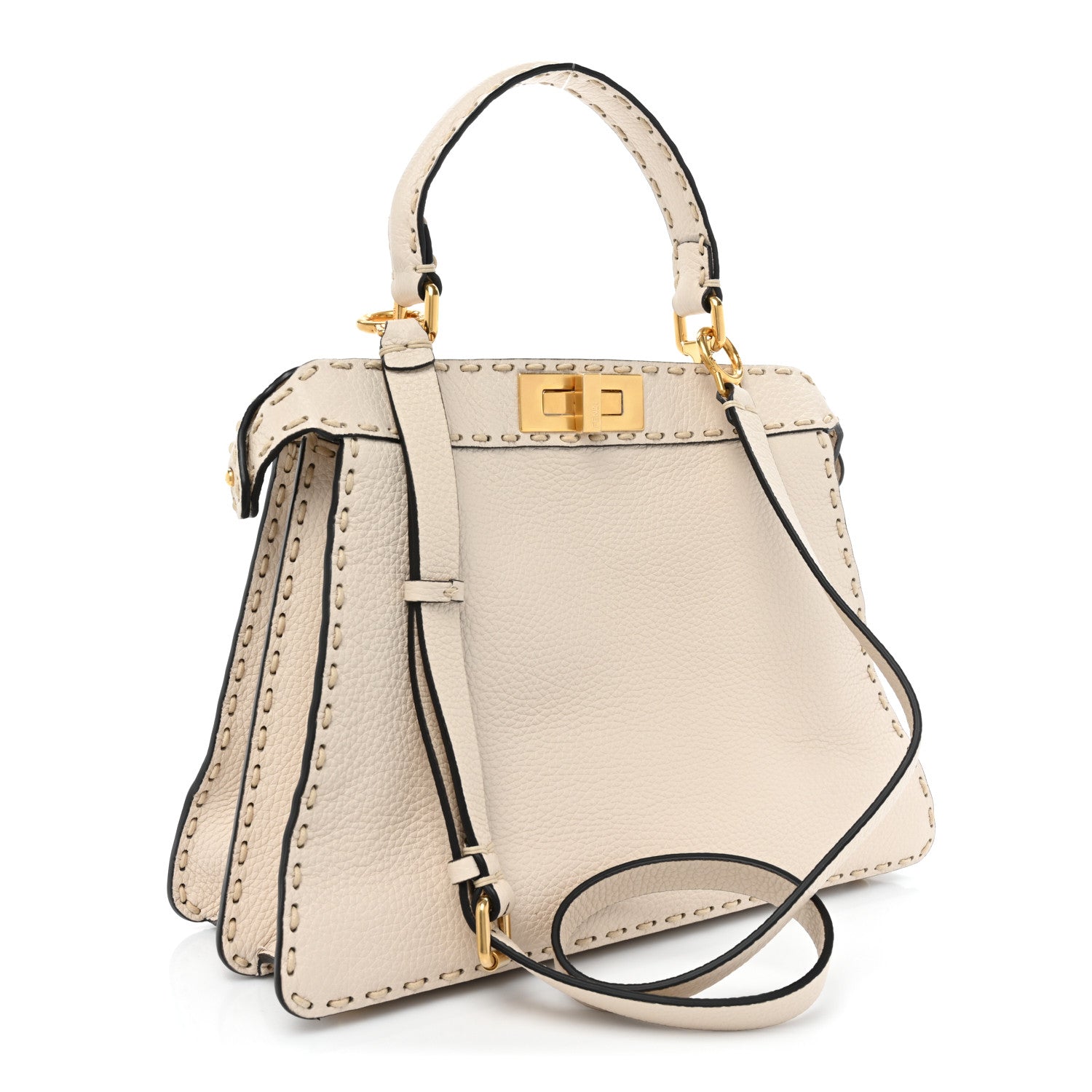 Fendi Vitello Granato Camoscio Selleria Macro Stitchings Medium Peekaboo I SEE U Satchel White 3 of 13