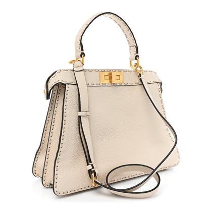 Fendi Vitello Granato Camoscio Selleria Macro Stitchings Medium Peekaboo I SEE U Satchel White 3 of 13