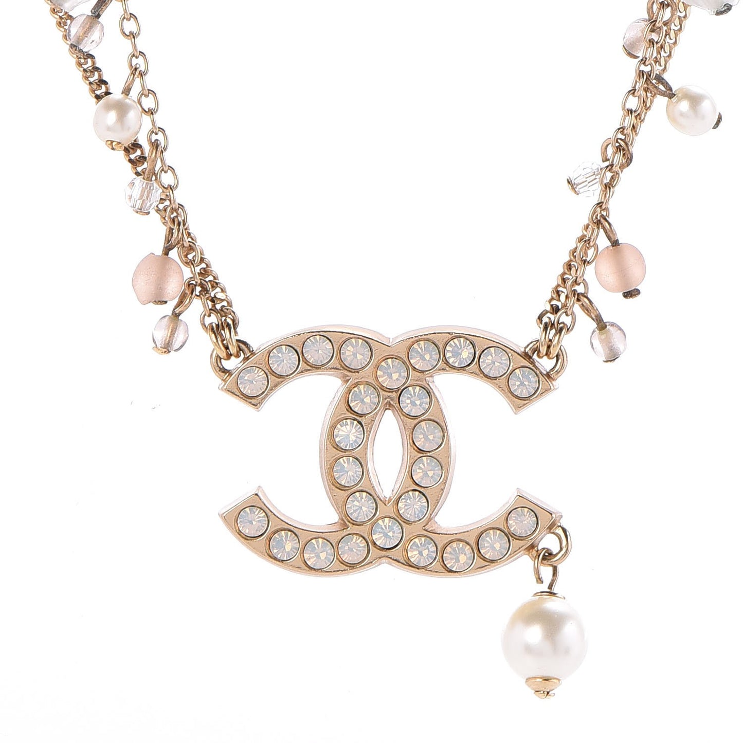Pearl Crystal CC Double Strand Necklace Gold