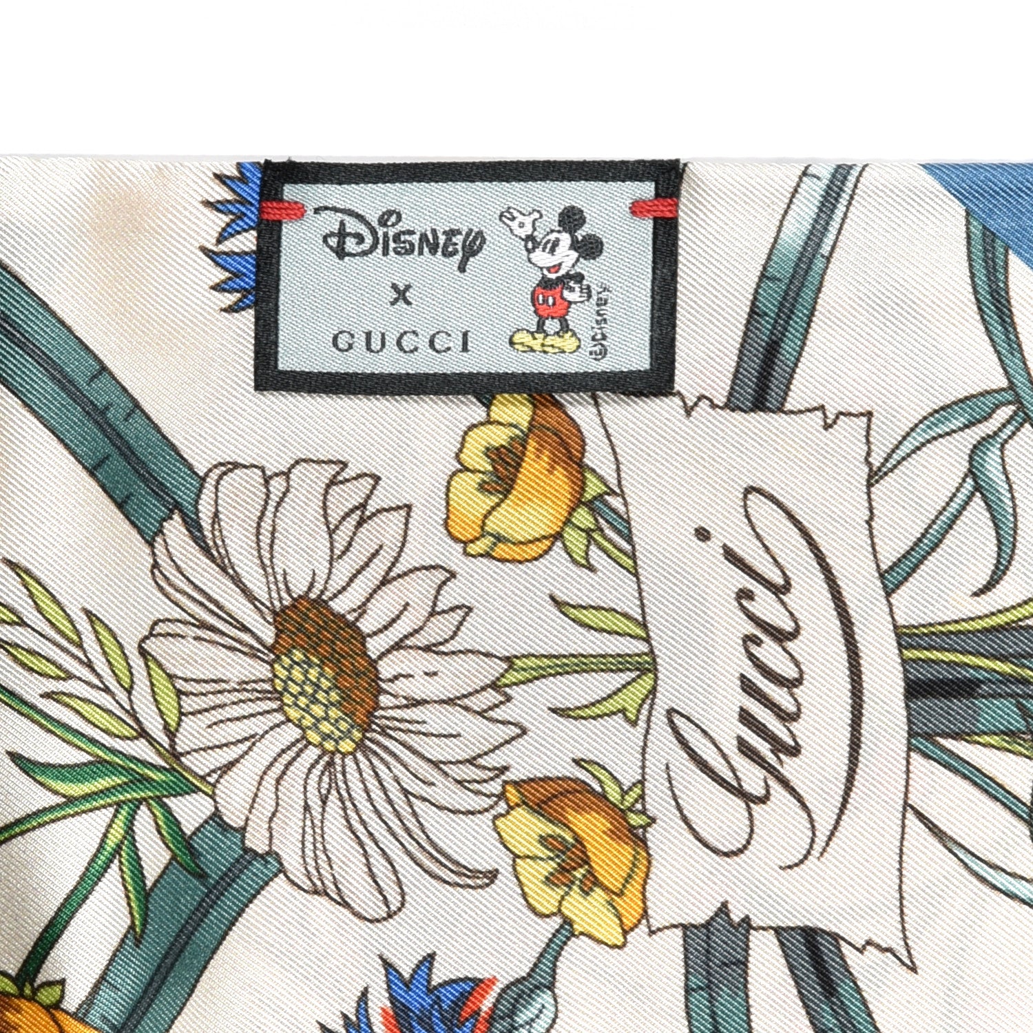 Gucci X DISNEY Silk Twill Mickey Lac Neck Bow Scarf Ivory Blue 2 of 3