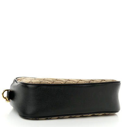 Gucci Monogram Matelasse Diagonal Small GG Marmont Chain Shoulder Bag Beige Black 4 of 12